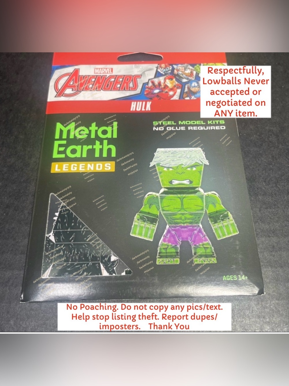 BRAND NEW METAL EARTH THE INCREDIBLE HULK STEEL MODEL KIT NO GLUE NEEDED!